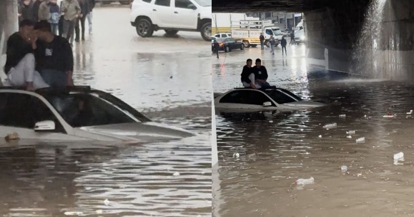 Suda mahsur kalan araçtaki 2 kişiyi itfaiye ekipleri kurtardı
