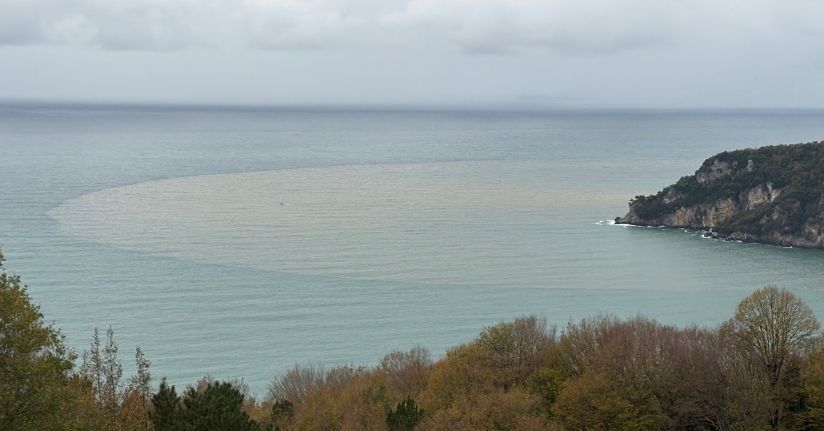 Bartın Irmağı'nın döküldüğü noktada denizin rengi kahverengiye döndü