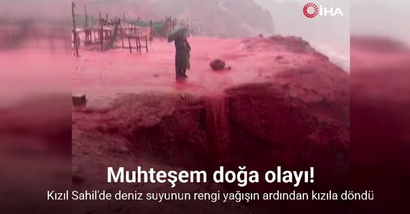 Kızıl Sahil'de deniz suyunun rengi yağışın ardından kızıla döndü