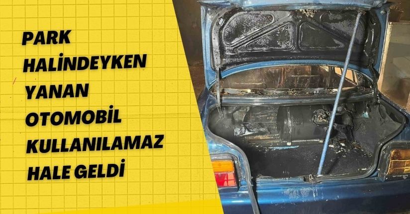 Park halindeyken yanan otomobil kullanılamaz hale geldi