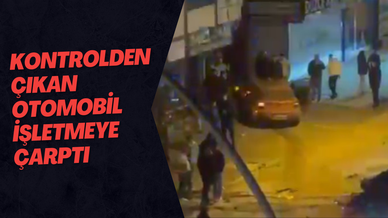 Kontrolden Çıkan Otomobil İşletmeye Çarptı