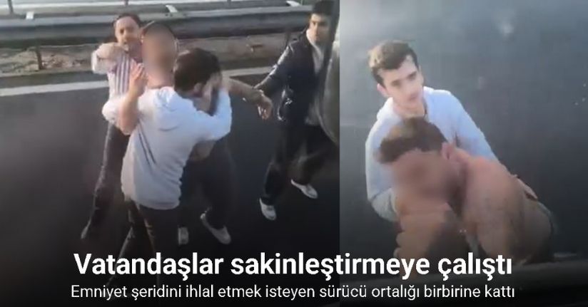 Emniyet şeridini ihlal etmek isteyen sürücü ortalığı birbirine kattı