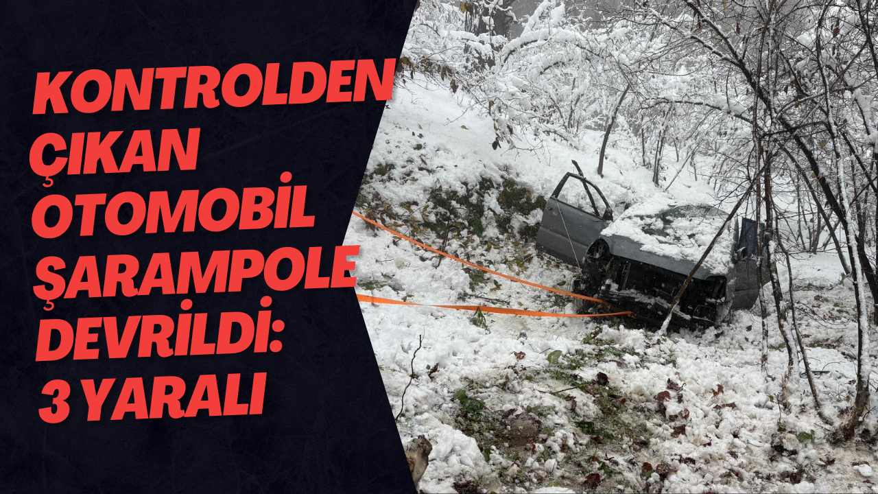 Kar Sebebiyle Kayganlaşan Yolda Kontrolden Çıkan Otomobil Şarampole Devrildi: 3 Yaralı