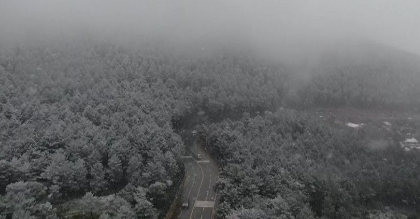 Aydos’ta etkili olan kar yağışı havadan görüntülendi