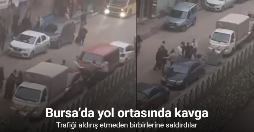 Bursa’da yol ortasında kavga trafiği kilitledi