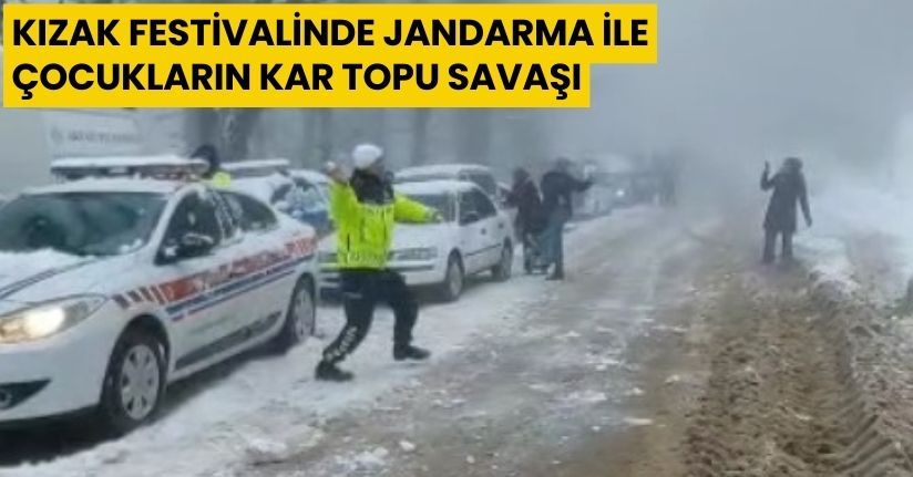 Kızak festivalinde jandarma ile çocukların kar topu savaşı