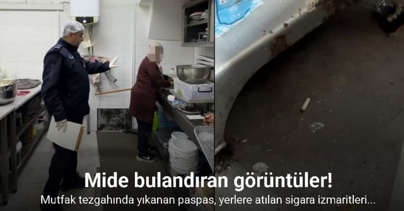 Zabıta denetimi esnasında mutfak tezgahında yıkanan paspas mide bulandırdı