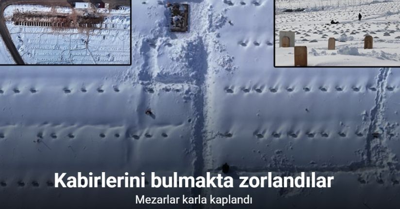 Karla kaplanan mezarda yakınlarının kabirlerini bulmakta zorlandılar