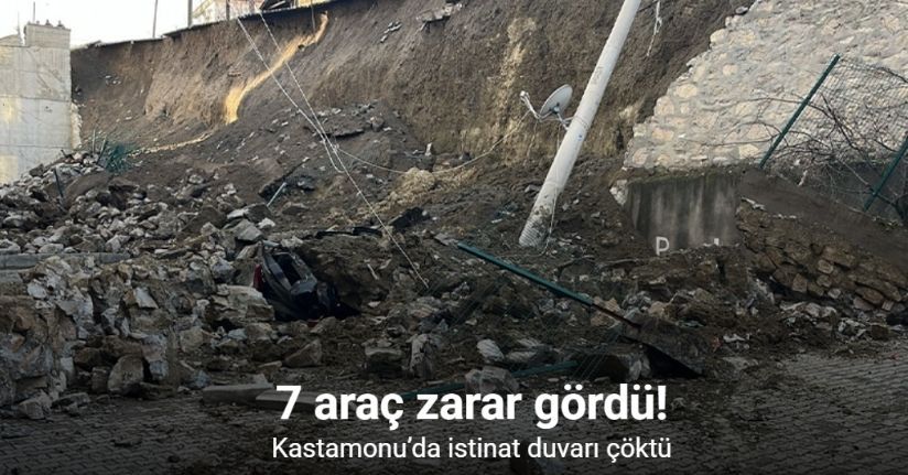 Kastamonu’da istinat duvarı çöktü, 7 araç zarar gördü