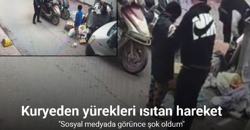 Soğukta üşüyen çocuğa ceketini çıkarıp veren kurye kameraya yansıdı