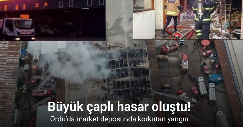 Ordu’da market deposunda yangın
