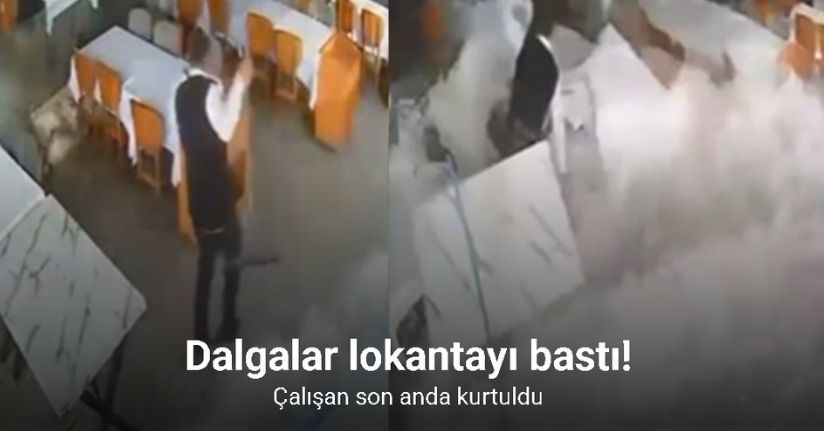 Alanya’da dalgalar balık lokantasını bastı
