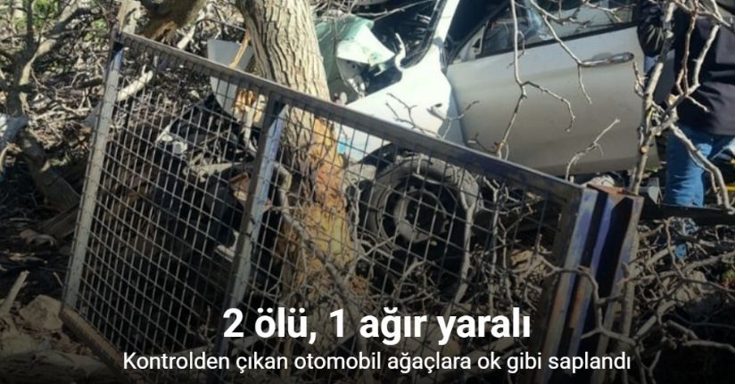 Kontrolden çıkan otomobil ağaçlara ok gibi saplandı: 2 ölü, 1 ağır yaralı