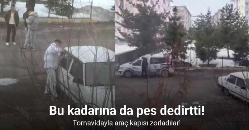 Tornavida ile otomobilin kapısını zorlayan gençler kameraya yakalandı