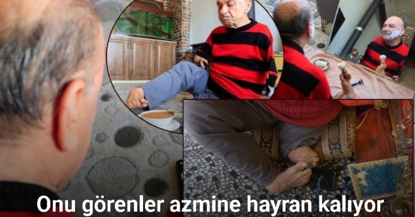 Onu görenler azmine hayran kalıyor: Ayaklarıyla tıraş oluyor, yemek yiyor, para üstü veriyor