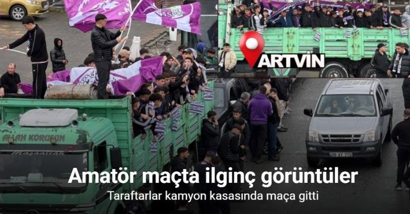 Amatör maçta ilginç görüntüler: Taraftarlar kamyon kasasında maça gitti