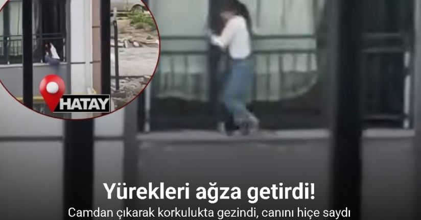 Camdan çıkarak korkulukta gezinen çocuk, yürekleri ağza getirdi