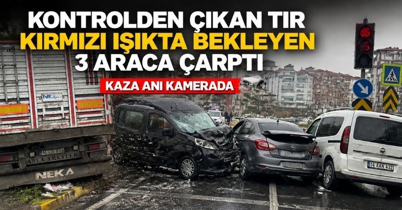 Kontrolden çıkan tır, kırmızı ışıkta bekleyen 3 araca çarptı: Kaza anı kamerada