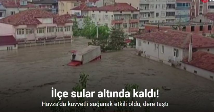Havza’da kuvvetli sağanak etkili oldu, dere taştı