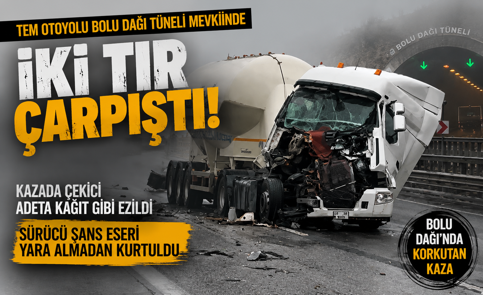TEM Otoyolu'nda feci kaza: Hurdaya dönen tırdan burnu bile kanamadan çıktı