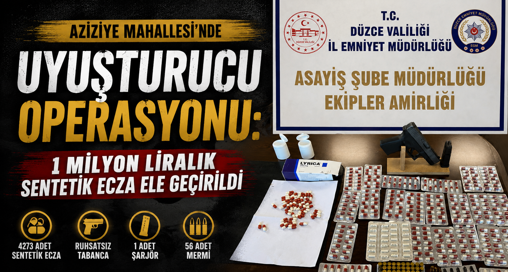 Aziziye Mahallesi’nde Uyuşturucu Operasyonu: 1 Milyon Liralık Sentetik Ecza Ele Geçirildi