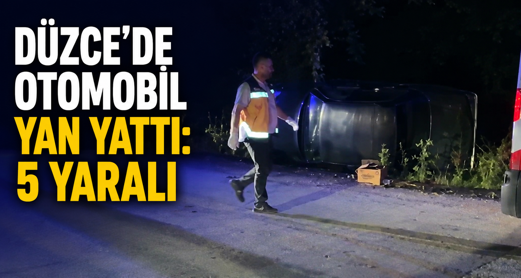 Düzce'de otomobil yan yattı: 5 yaralı