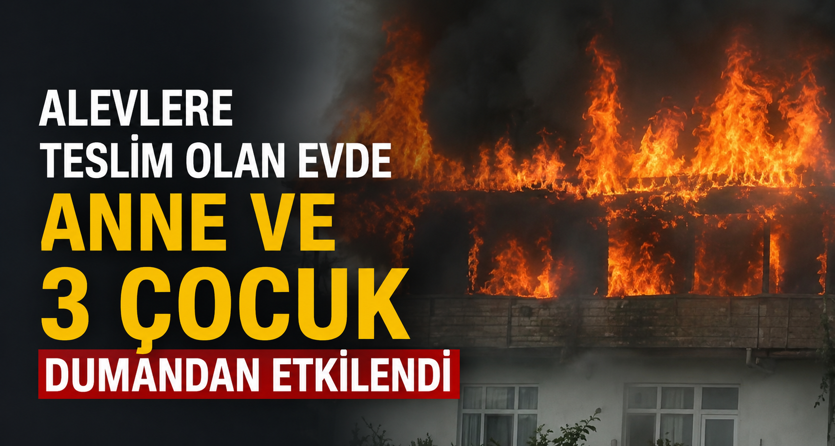 Alevlere teslim olan evde anne ve 3 çocuk dumandan etkilendi