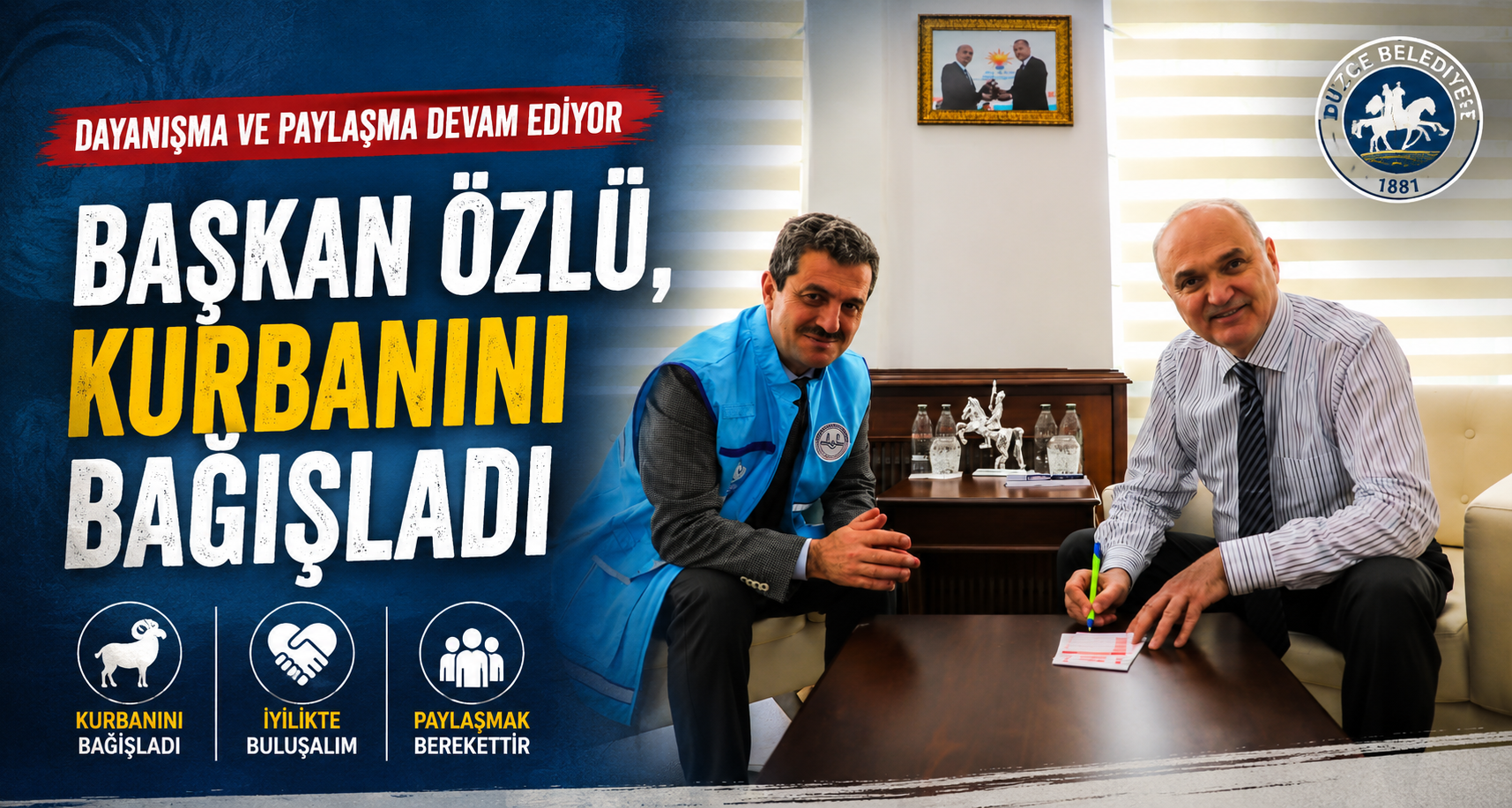 Başkan Özlü, kurbanını bağışladı