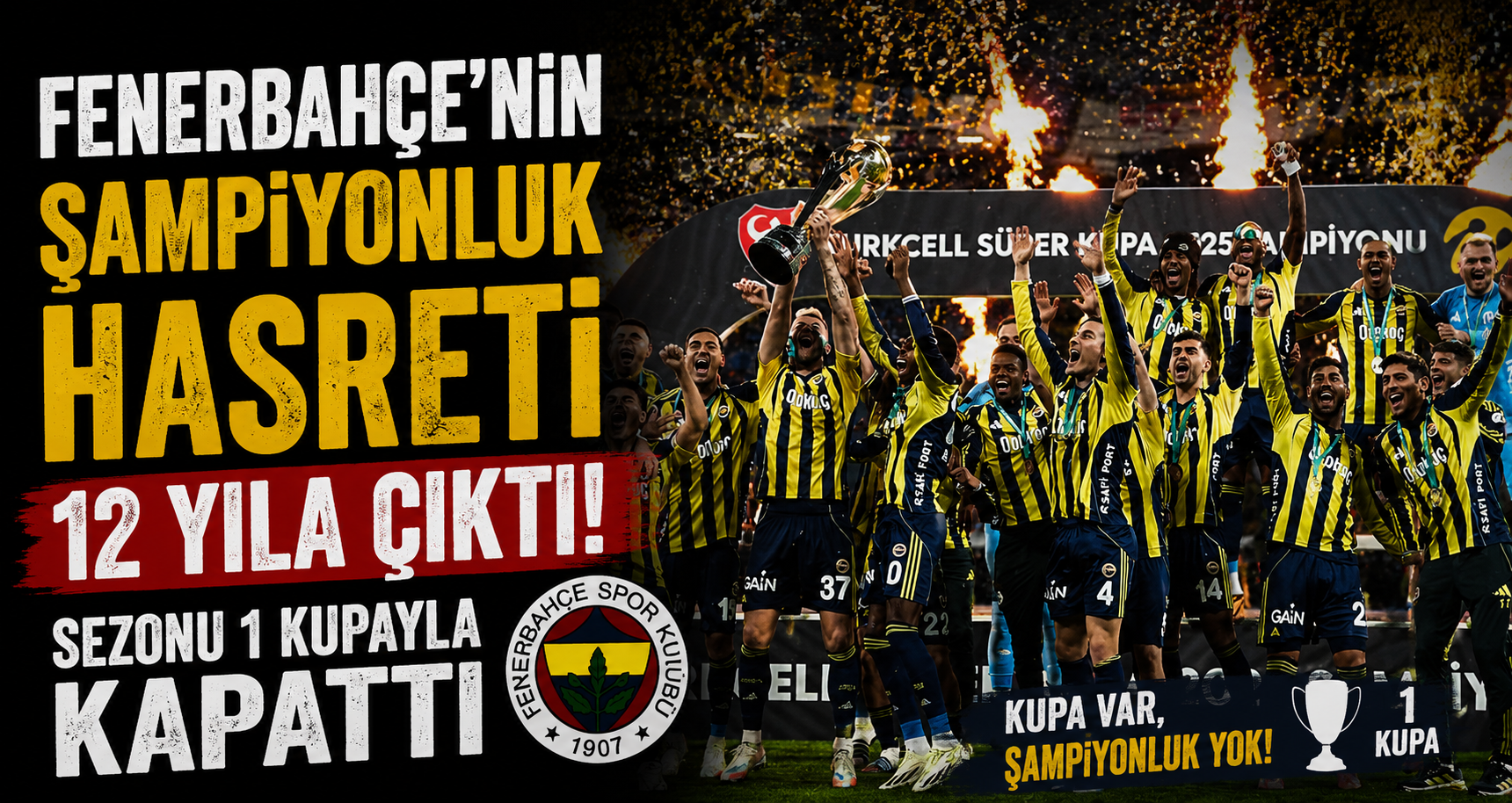 Fenerbahçe’nin şampiyonluk hasreti 12 yıla çıktı, sezonu 1 kupayla kapattı