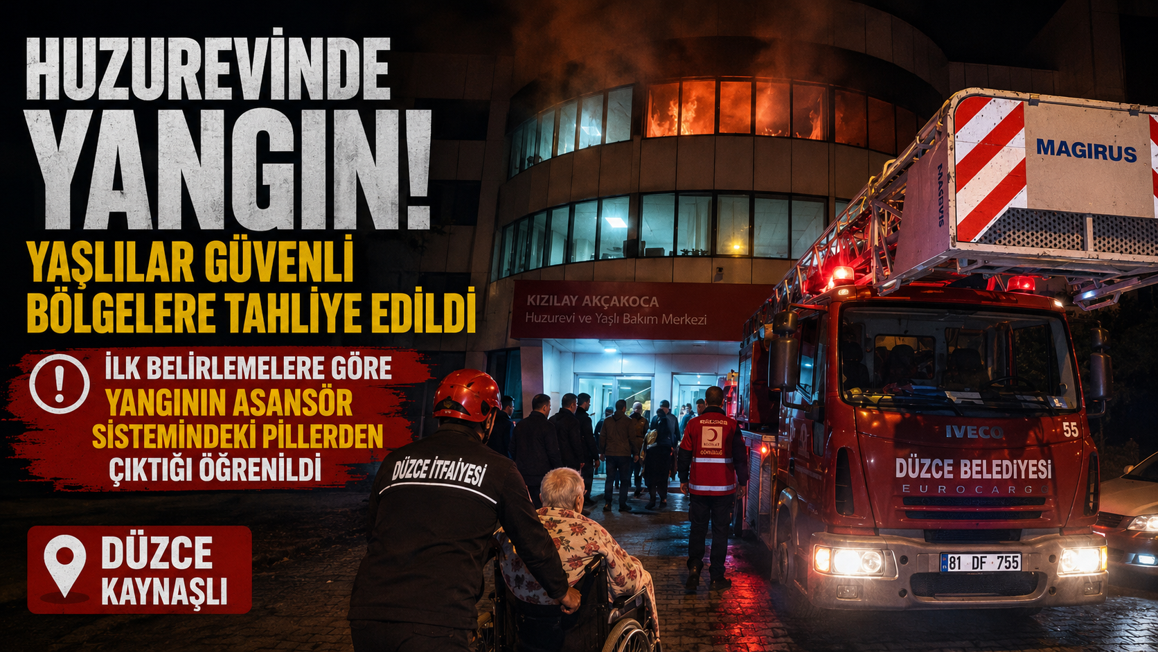 Düzce'de Huzurevinde Yangın: 54 Kişi Tahliye Edildi