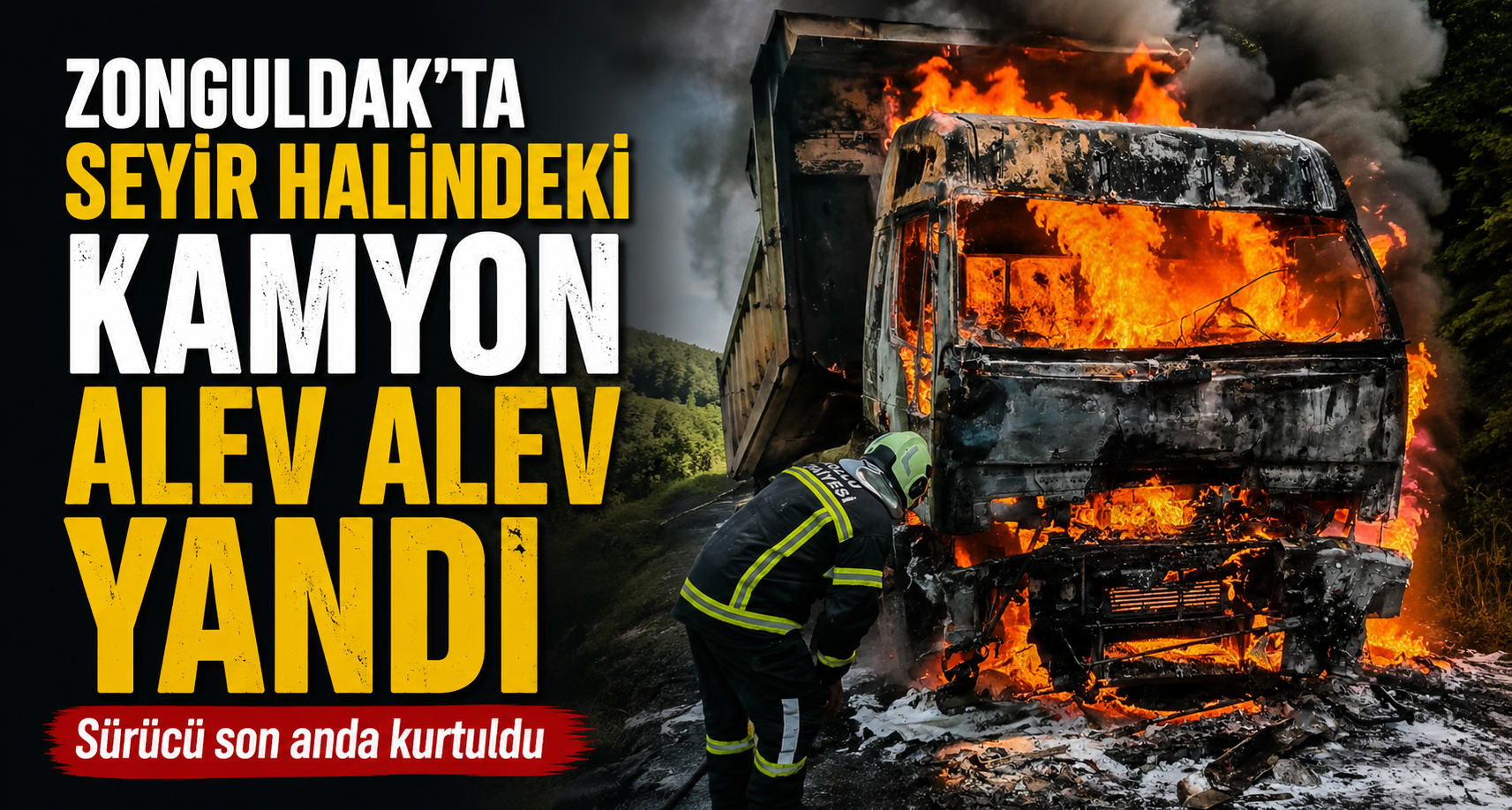 Zonguldak’ta seyir halindeki kamyon alev alev yandı