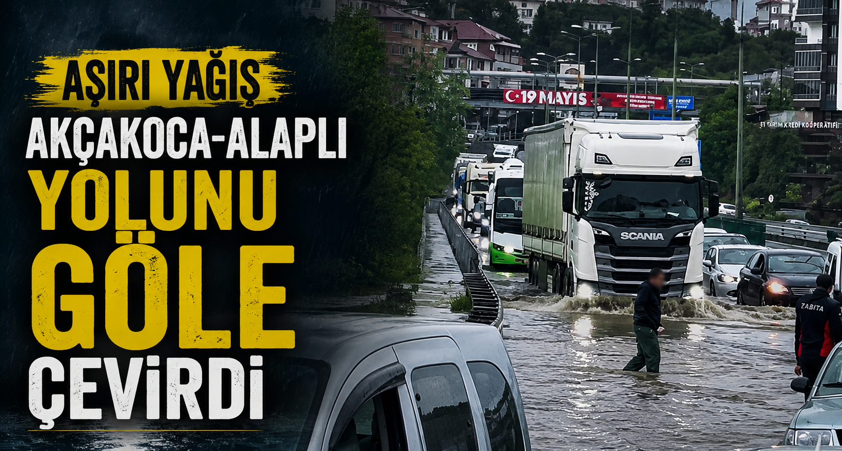 Aşırı Yağış Akçakoca-Alaplı Yolunu Göle Çevirdi
