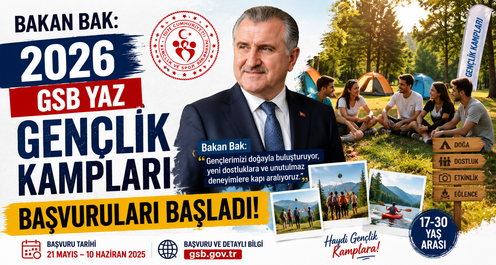 Bakan Bak: 2026 GSB yaz gençlik kampları başvuruları başladı