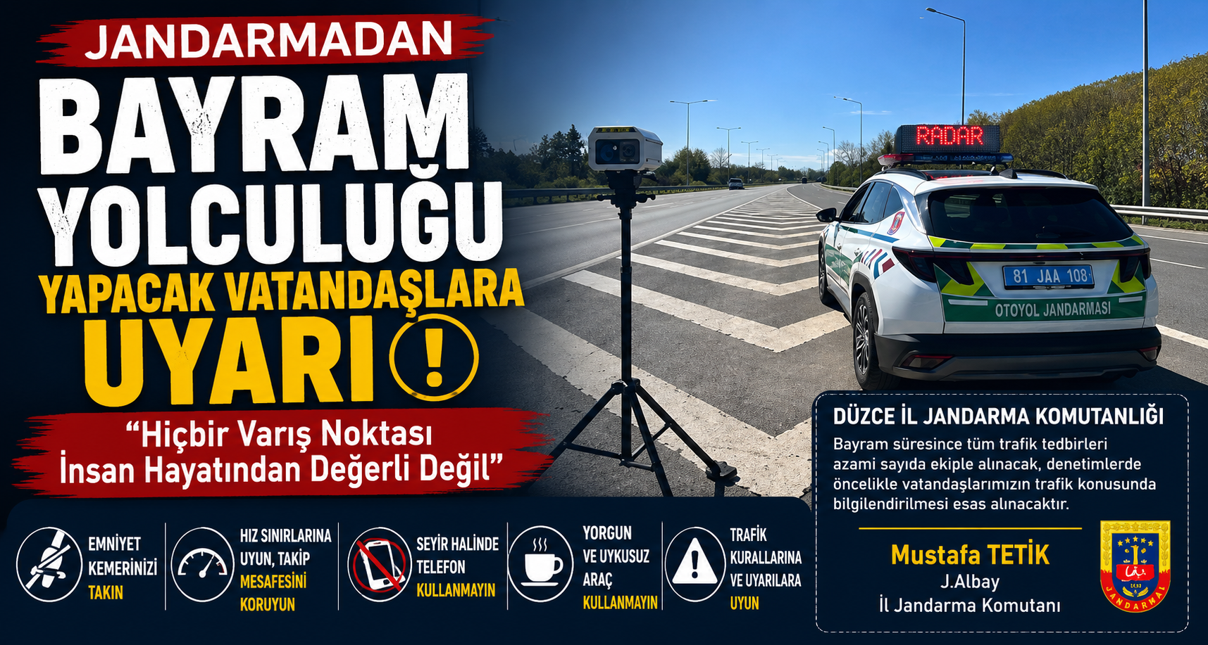 Jandarmadan Bayram Yolculuğu Yapacak Vatandaşlara Uyarı