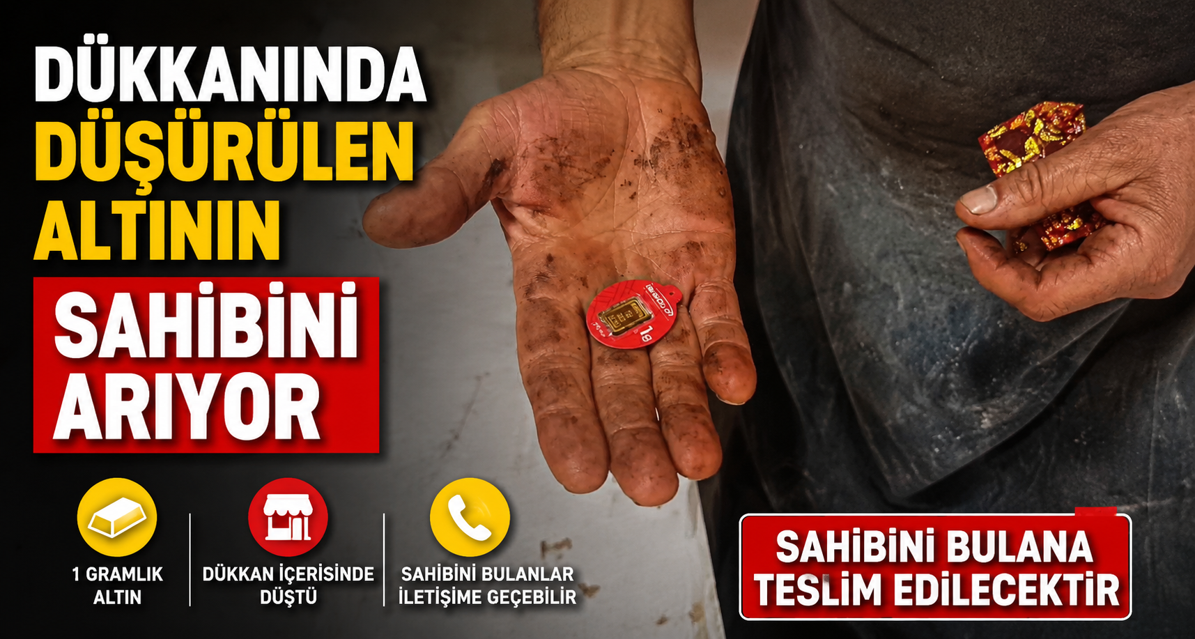 Dükkanında düşürülen altının sahibini arıyor
