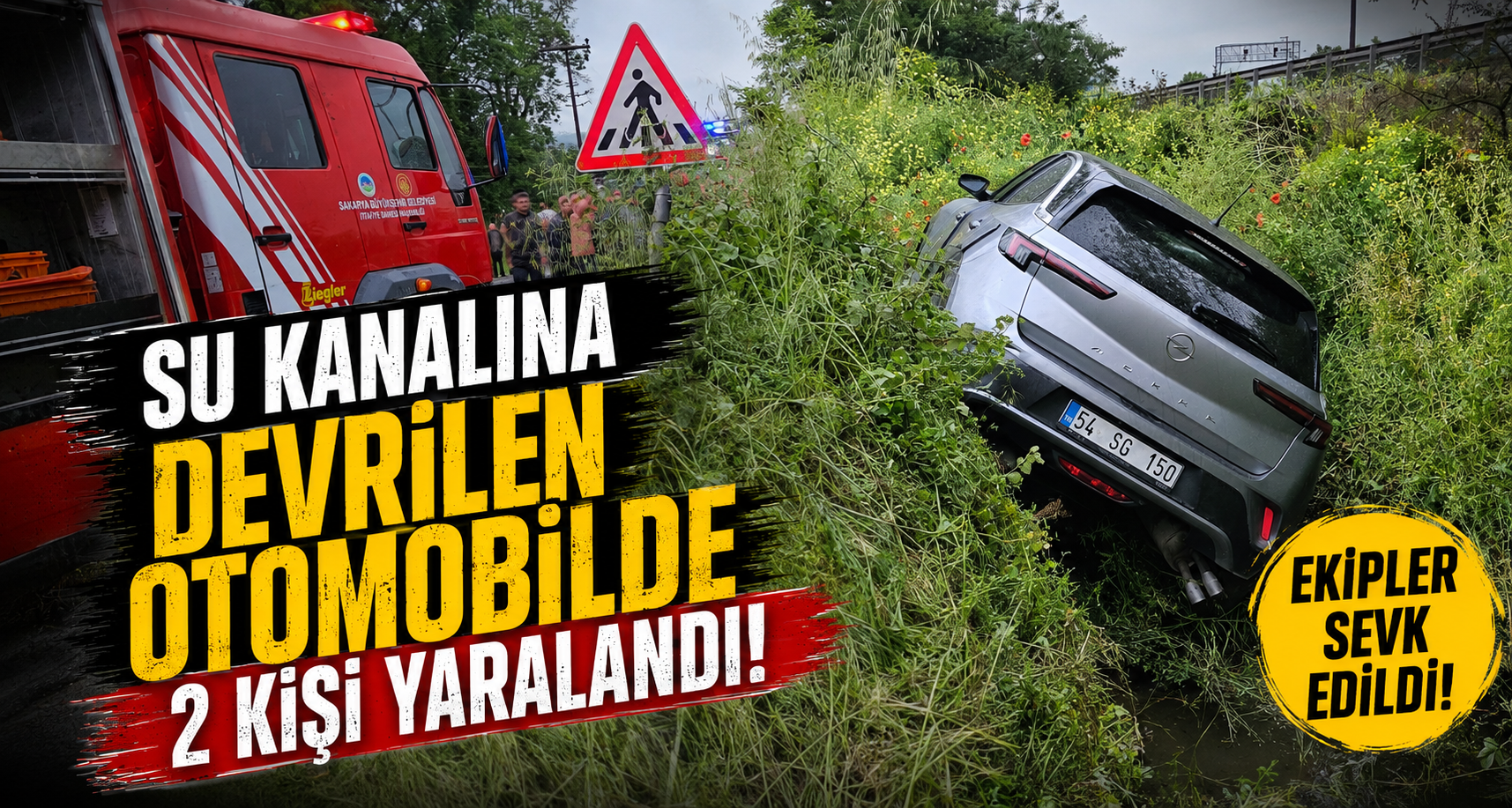 Su Kanalına Devrilen Otomobildeki 2 Kişi Yaralandı