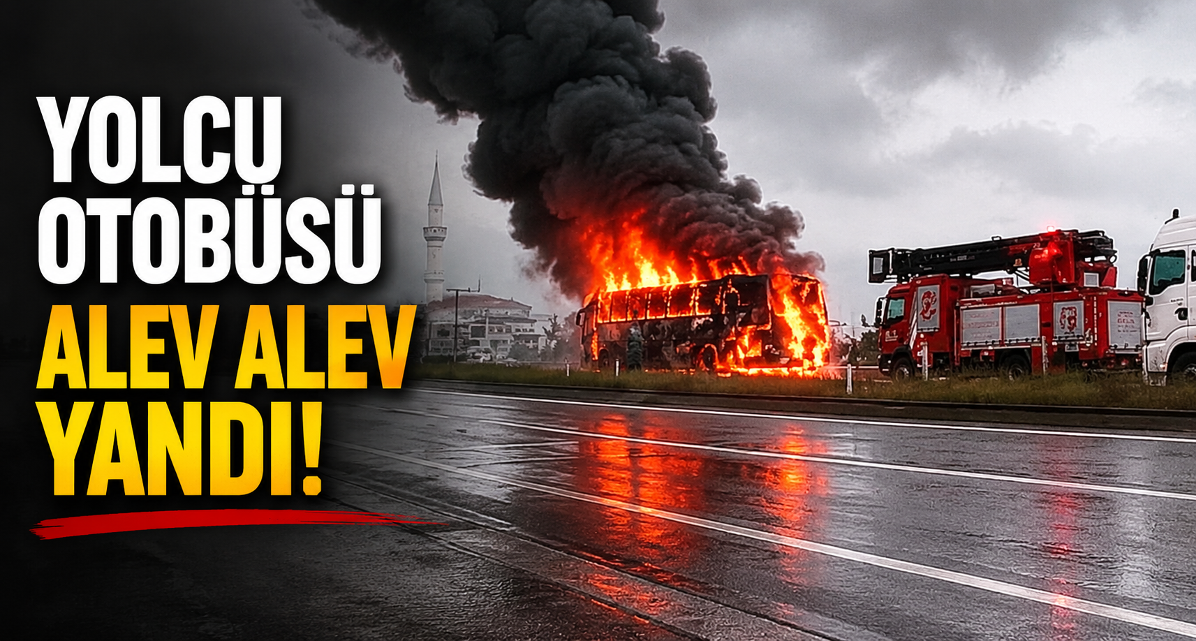 Yolcu otobüsü alev alev yandı