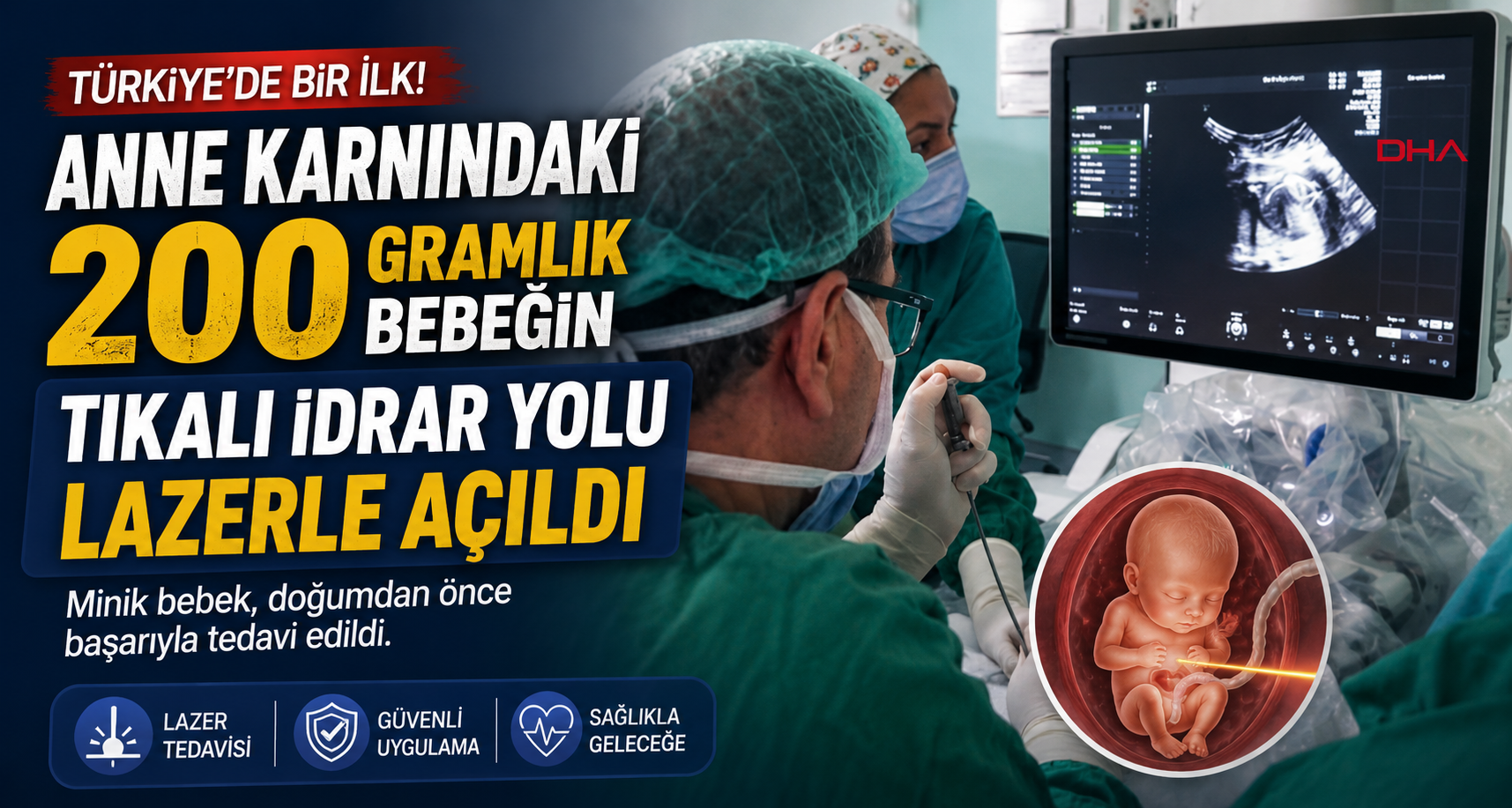 Anne karnındaki 200 gramlık bebeğin tıkalı idrar yolu lazerle açıldı