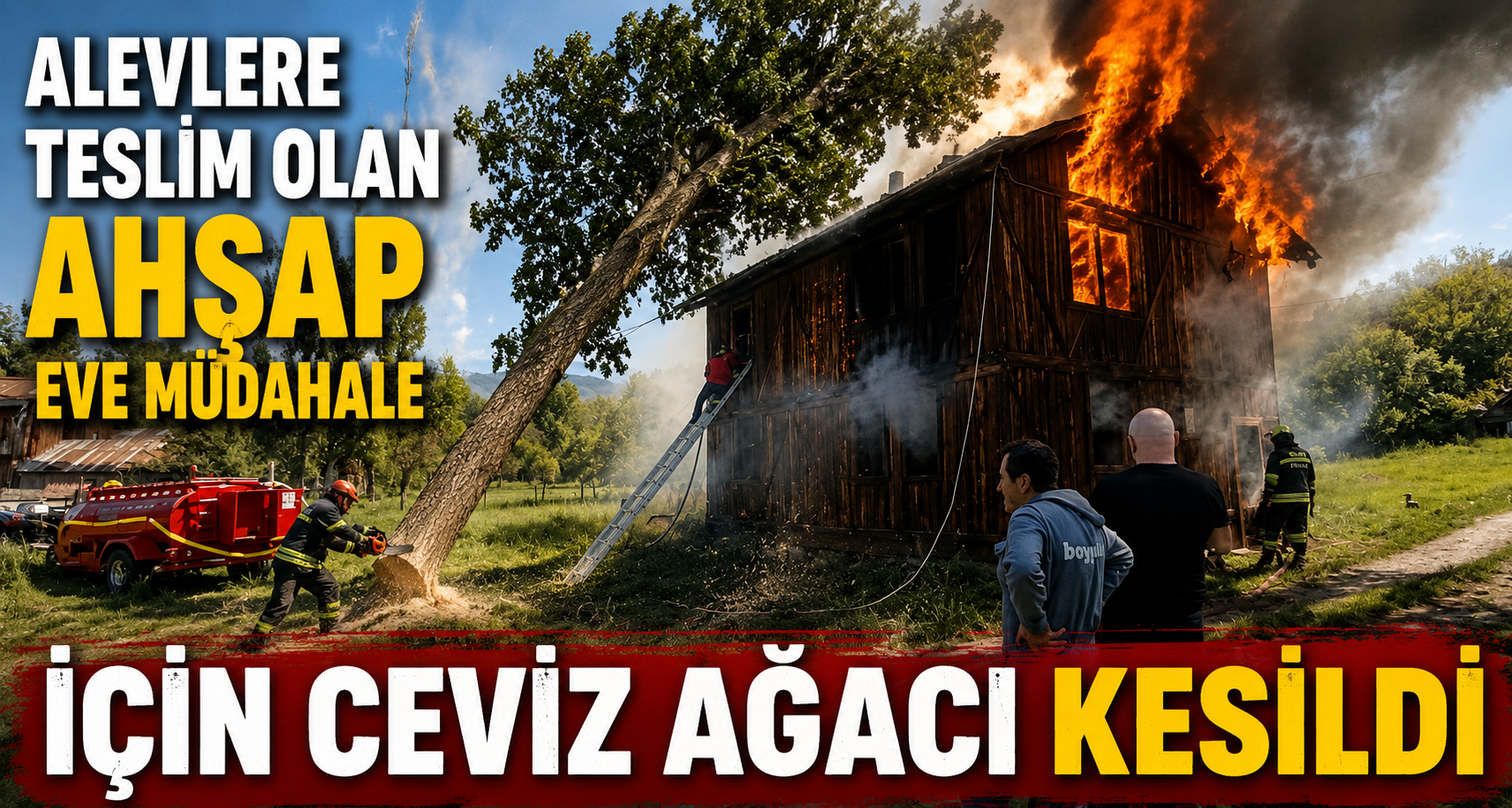 Alevlere teslim olan ahşap eve müdahale için ceviz ağacı kesildi