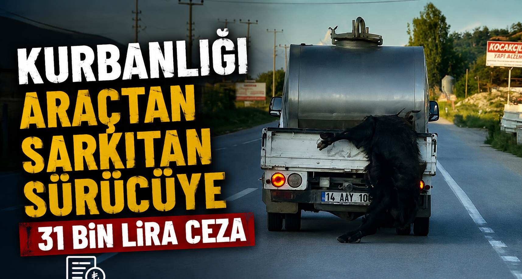 Kurbanlığı araçtan sarkıtan sürücüye 31 bin lira ceza