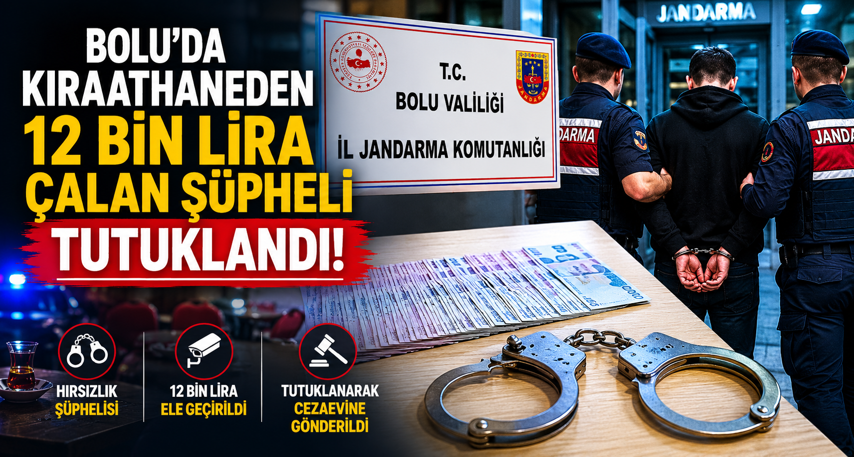 Bolu’da kıraathaneden 12 bin lira çalan şüpheli tutuklandı