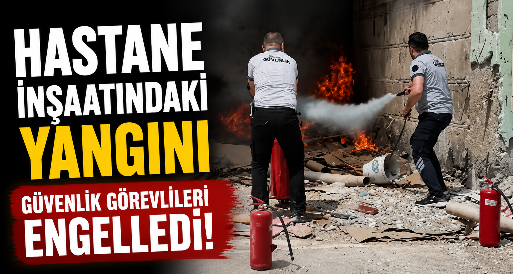 Hastane inşaatında ki yangını güvenlik görevlileri engelledi