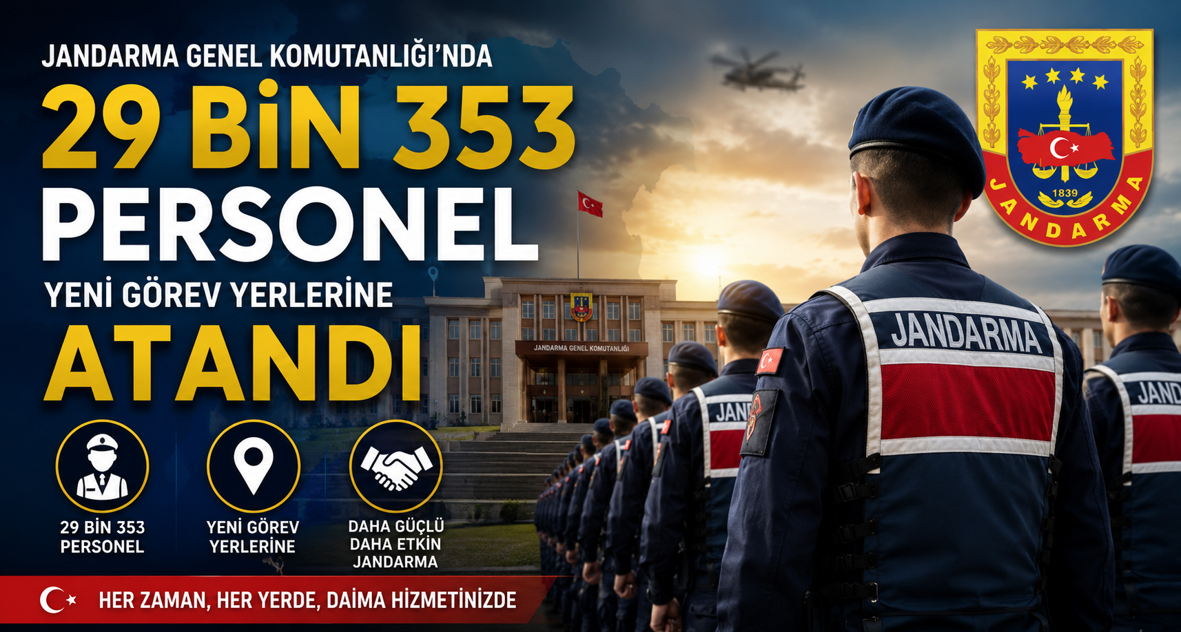 Jandarma Genel Komutanlığı'nda 29 bin 353 personel, yeni görev yerlerine atandı