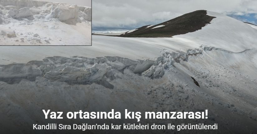 Kandilli Sıra Dağları’nın zirvesindeki kar kütleleri dron ile görüntülendi