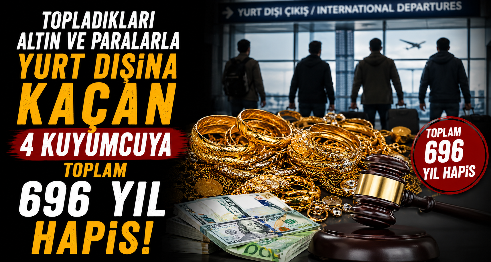 Topladıkları altın ve paralarla yurt dışına kaçan 4 kuyumcuya toplam 696 yıl hapis