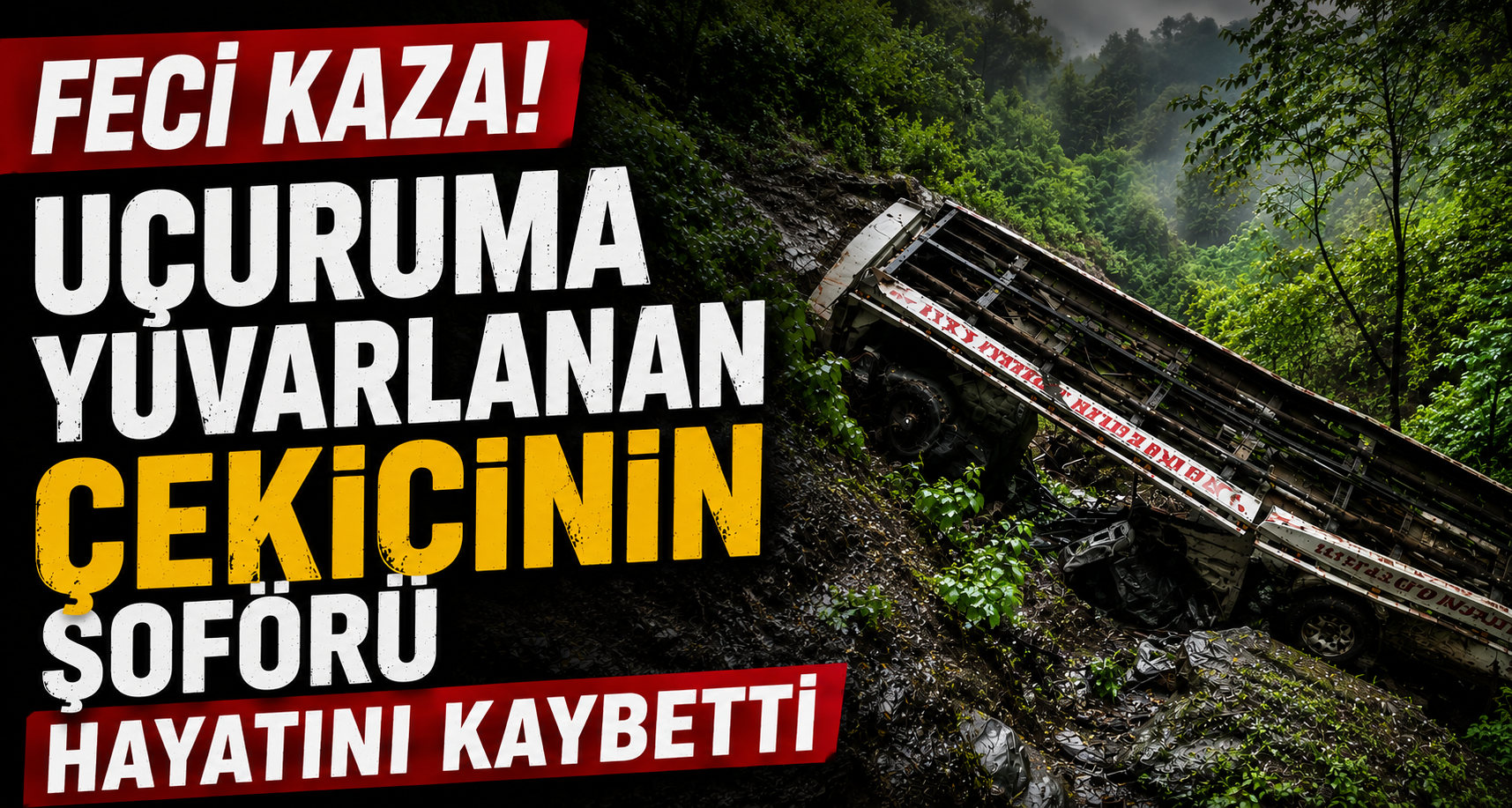 Uçuruma Yuvarlanan Çekicinin Şoförü Hayatını Kaybetti