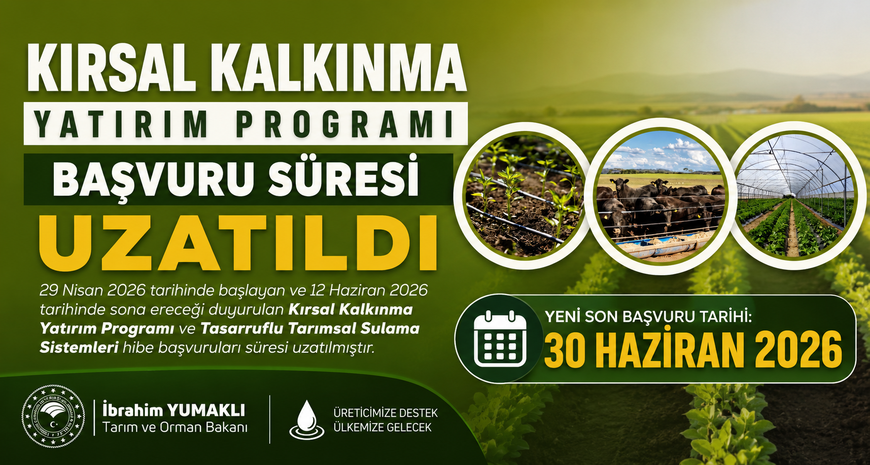 Kırsal Kalkınma Yatırım Programı Başvurularında Süre Uzatıldı