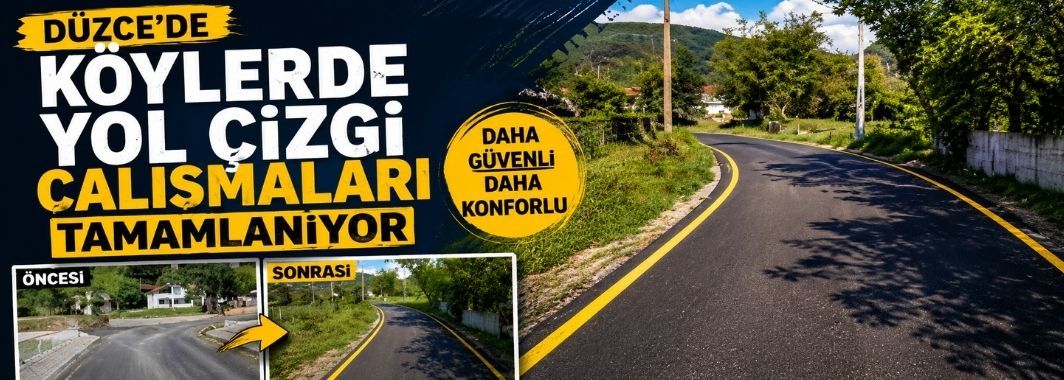 Düzce’de Köylerde Yol Çizgi Çalışmaları Tamamlanıyor