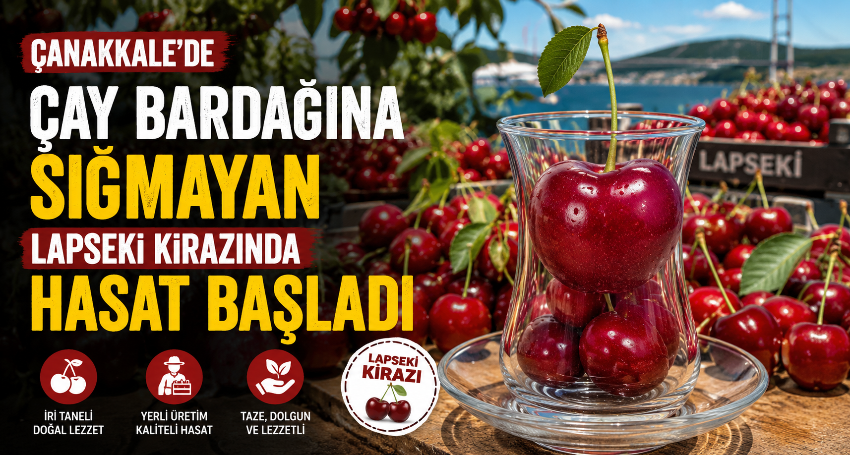 Çanakkale’de çay bardağına sığmayan Lapseki kirazında hasat başladı