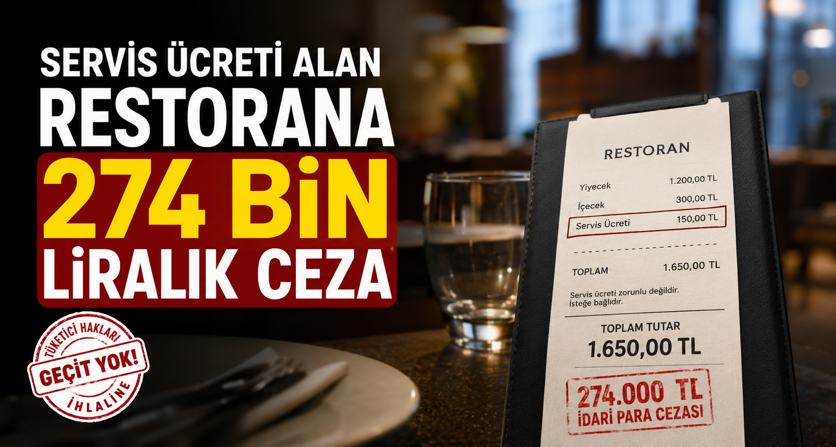Servis ücreti alan restorana 274 bin liralık ceza